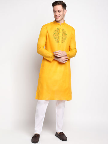 Band Collar Cotton Straight Kurta With Pyjama Set