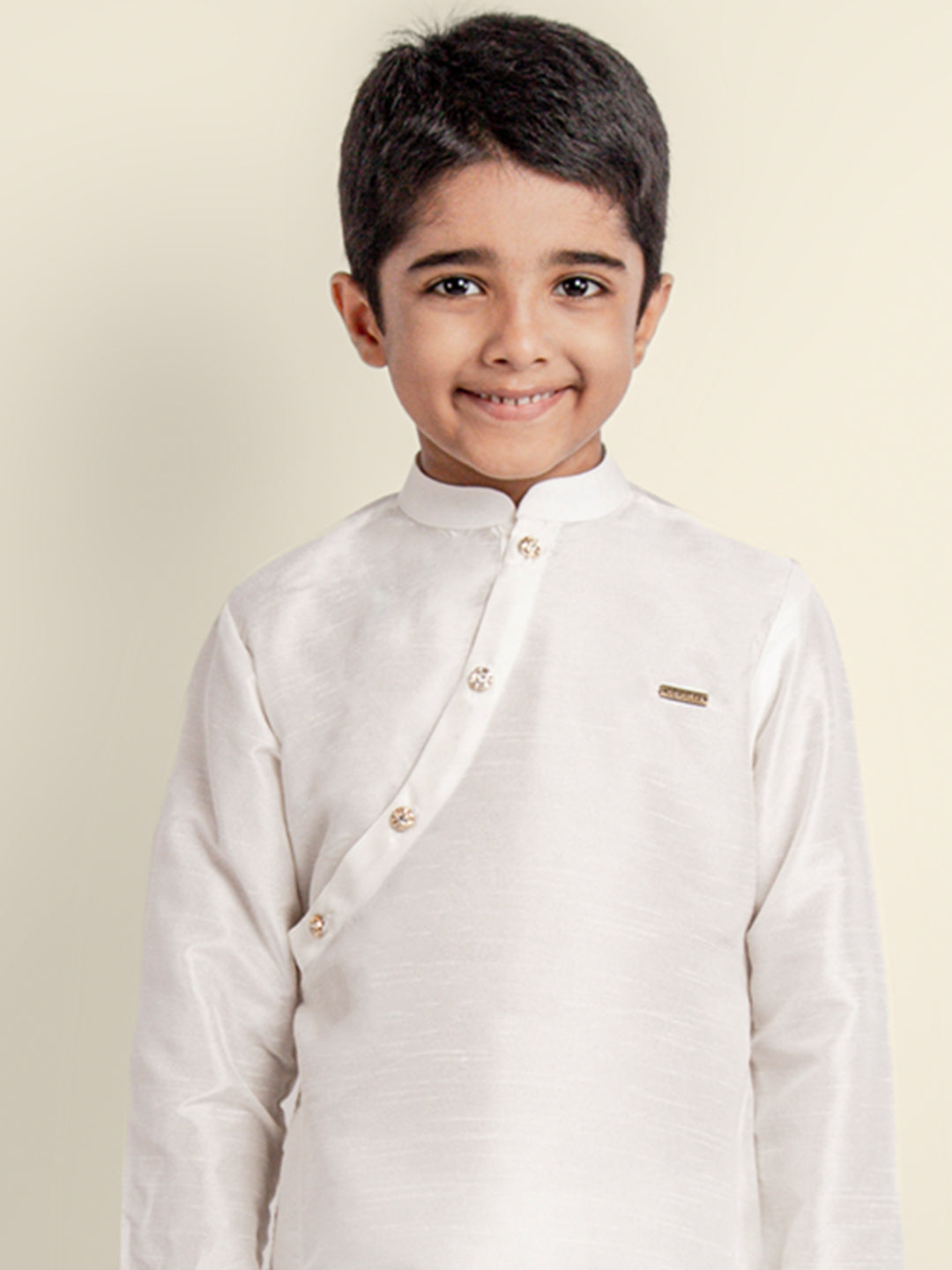 Boys White Designer Kurta with Pyjama Set