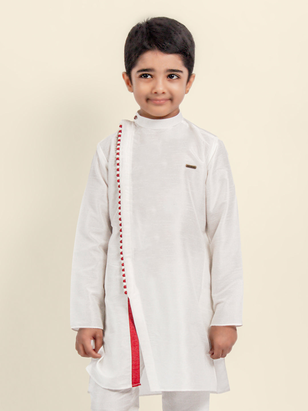 Boys White Designer Kurta with Pyjama Set