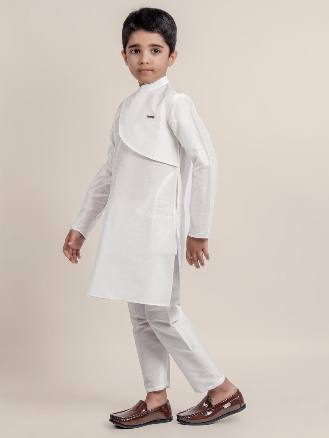 Boys White Designer Kurta with Pyjama Set