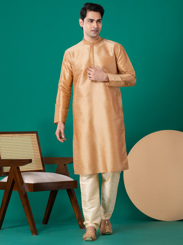 Woven Design Mandarin Collar Straight Kurta With Pyjama Set