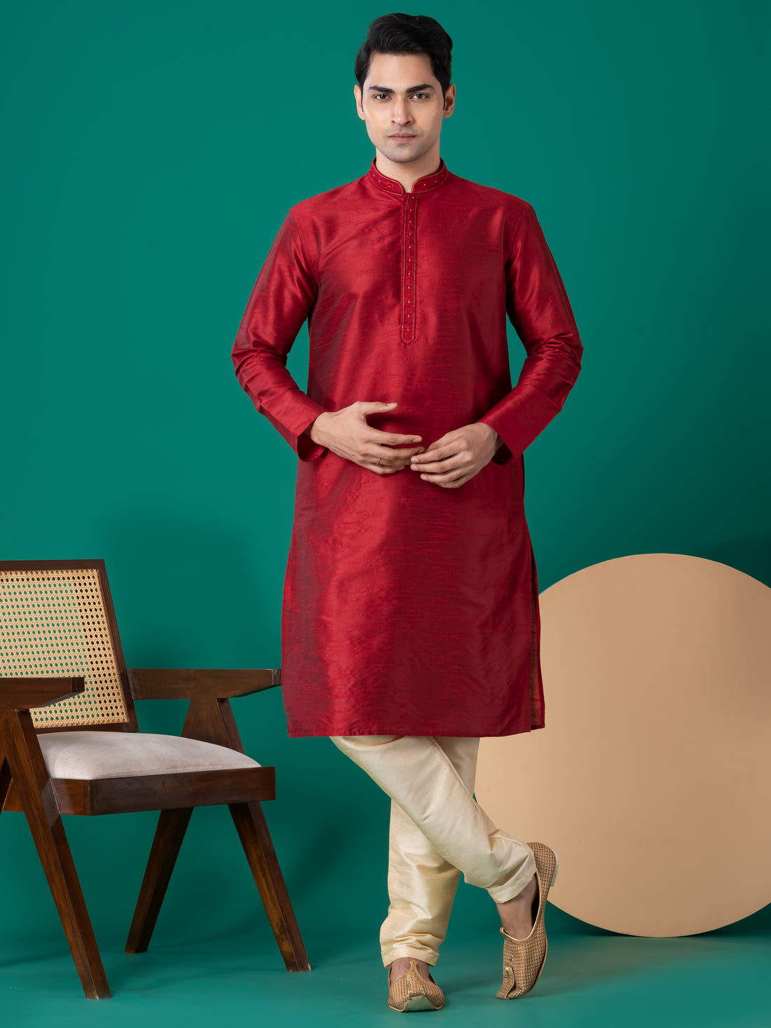 Men Solid Festive Straight Kurta With Pyjama Set