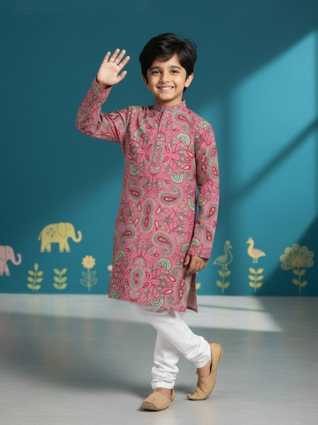 [DBKS-MGAO] Boy's Multi Color Ethnic motifs Printed cotton kurta Set