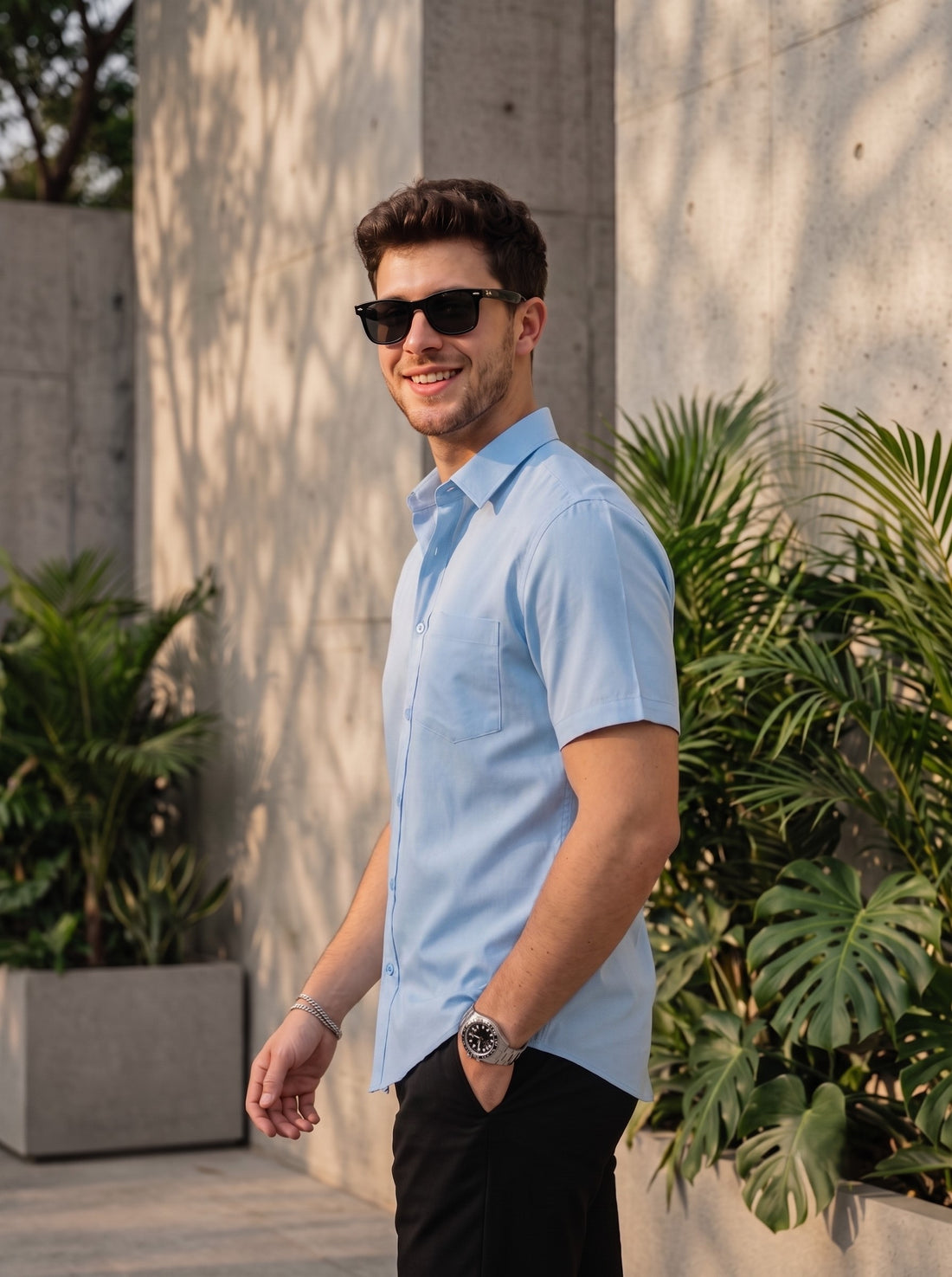 [DS-MG] Men's Sky Blue Solid Cotton Shirt