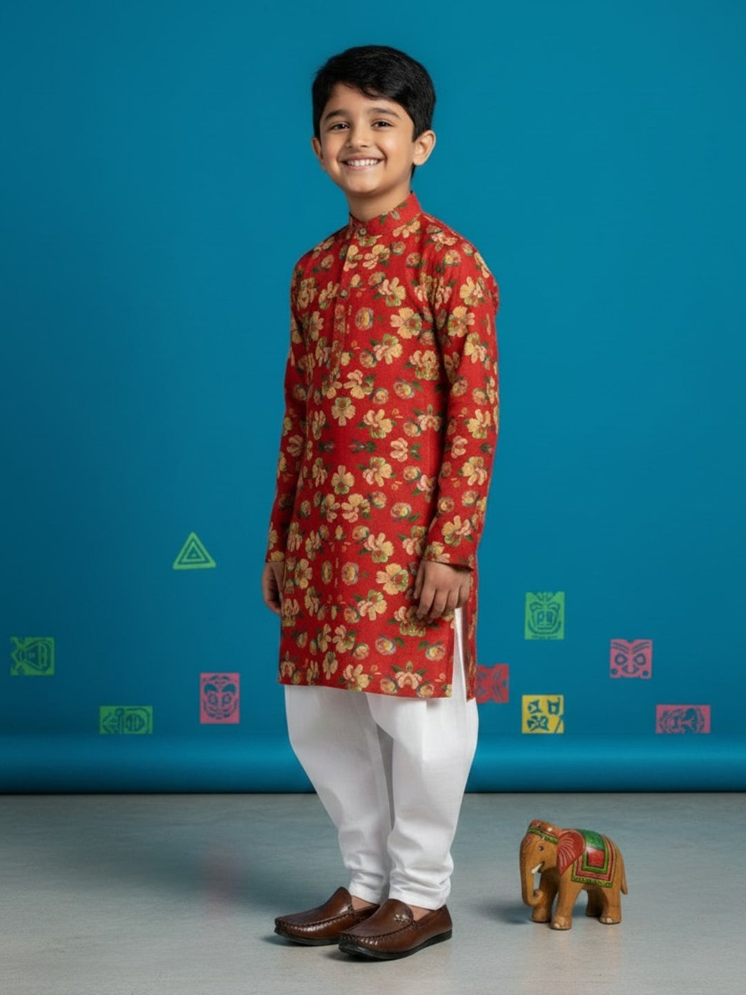 [DBKS-MGAO] Boy's Multi Color Ethnic motifs Printed cotton kurta Set