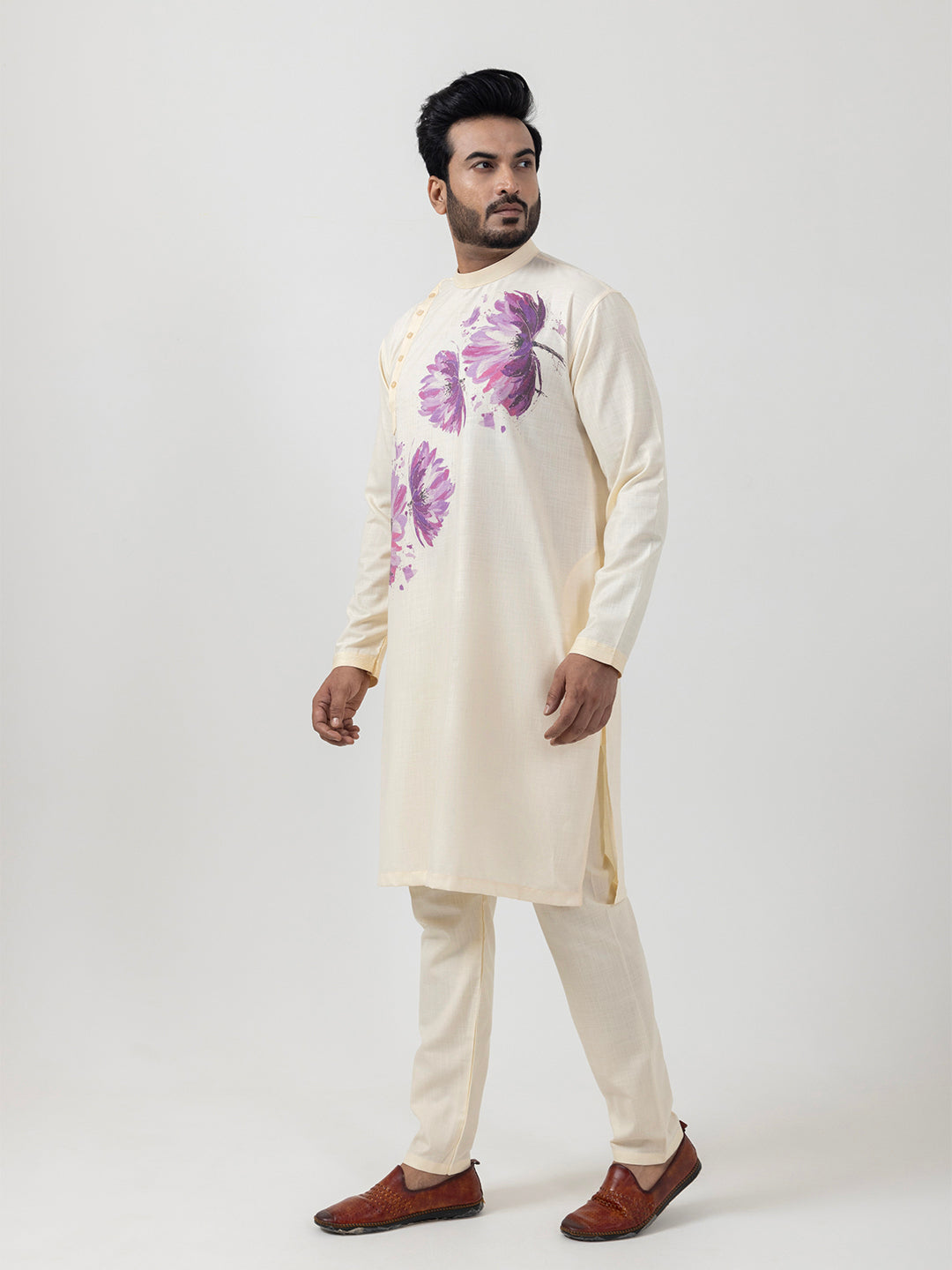 Men Floral Motifs Printed Cotton Kurta With Pyjama Set