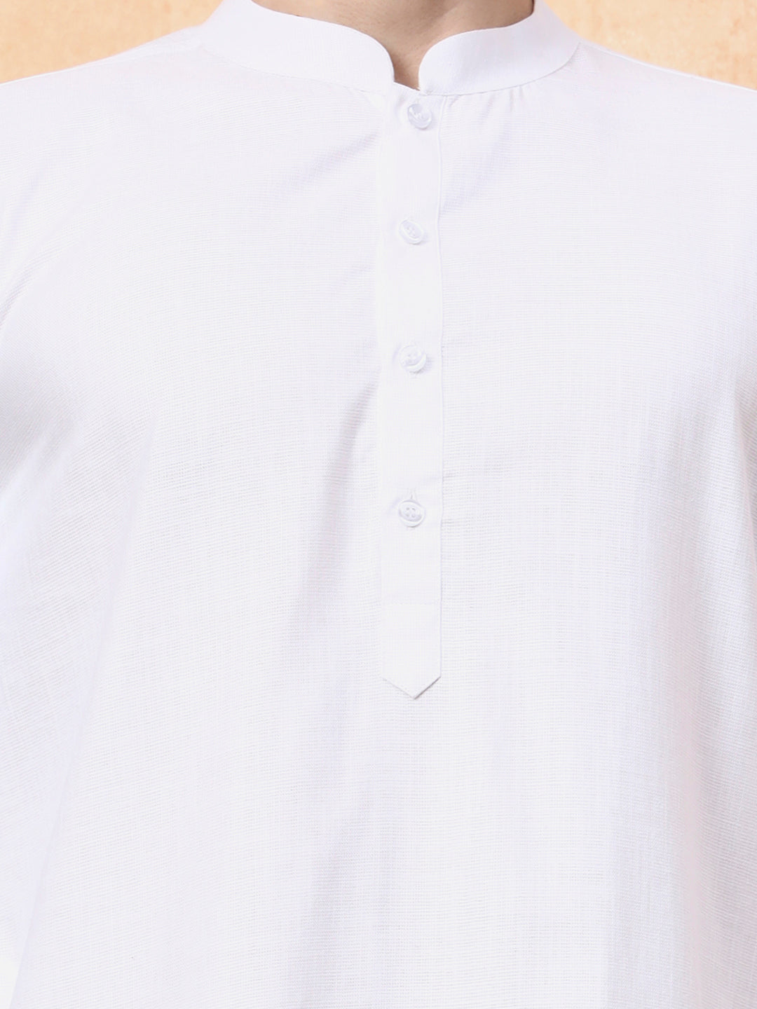[LF] Men's White Solid Cotton Linen Kurta Set