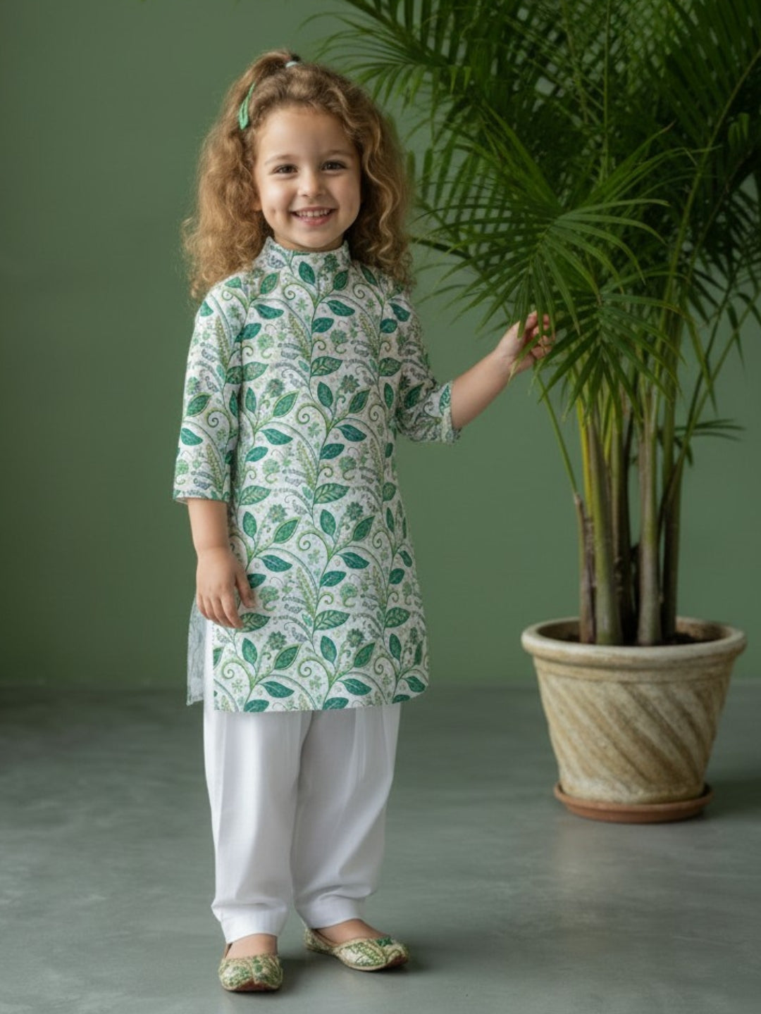 [DGKS-MGSP] Girls Multi Color Ethnic Motifs Printed Cotton Kurti Set