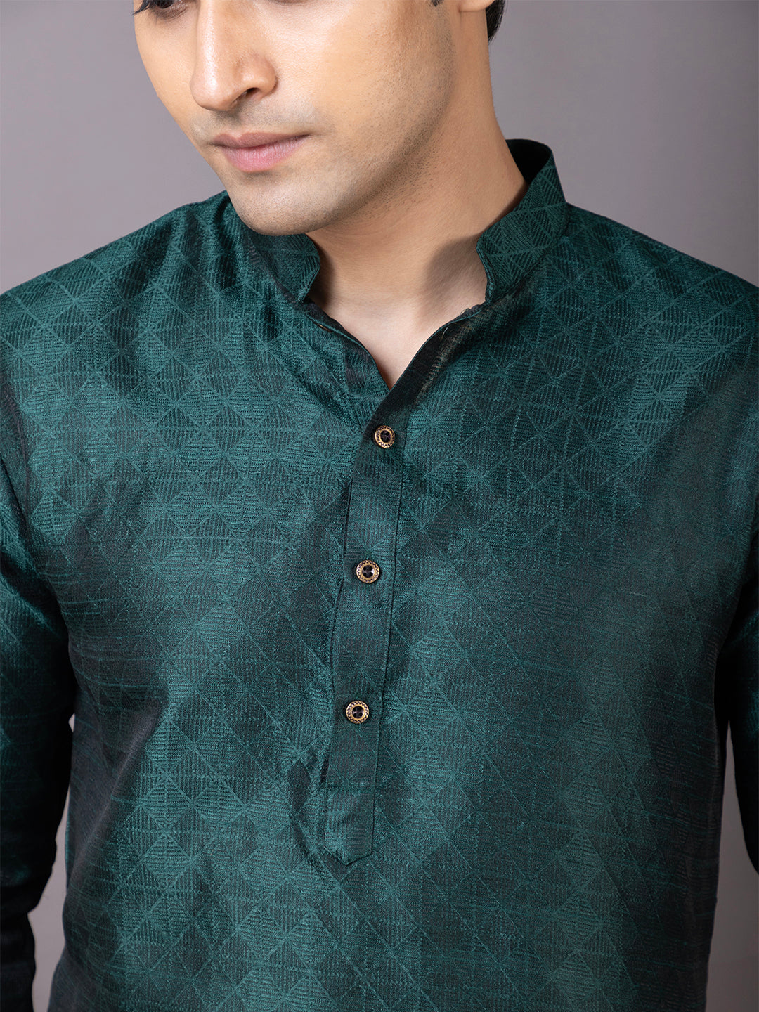 Men Mandarin Collar Jacquard Kurta with Pyjama
