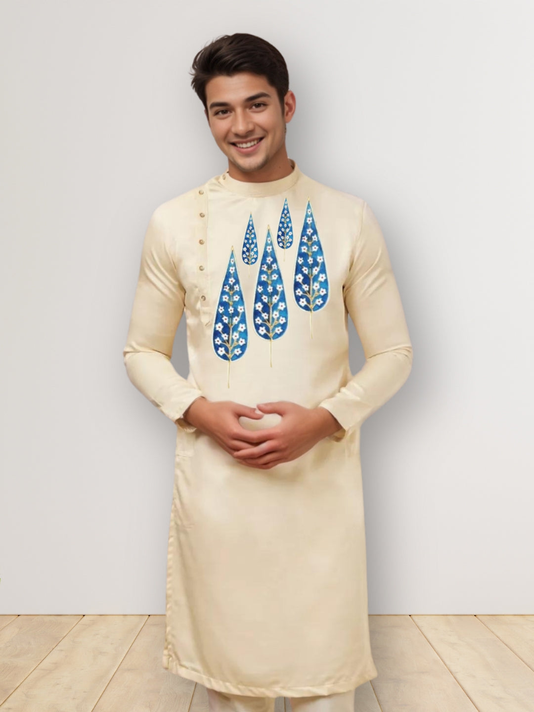 Men Ethnic Motifs Printed Mandarin Collar Cotton Kurta With Pyjama Set
