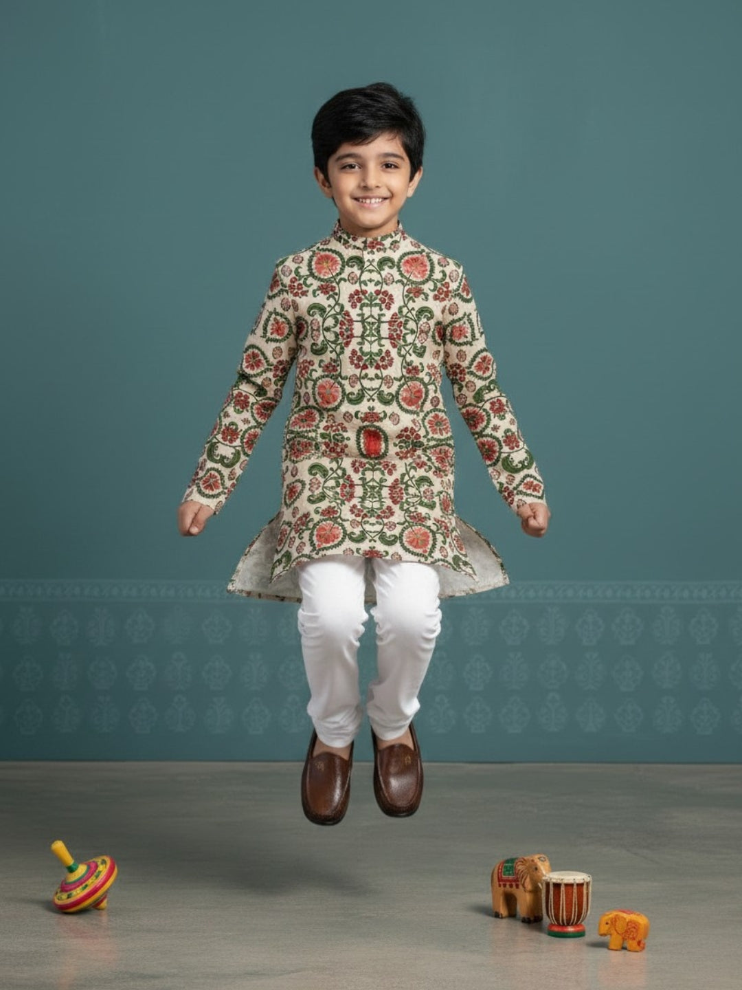 [DBKS-MGAO] Boy's Multi Color Ethnic motifs Printed cotton kurta Set