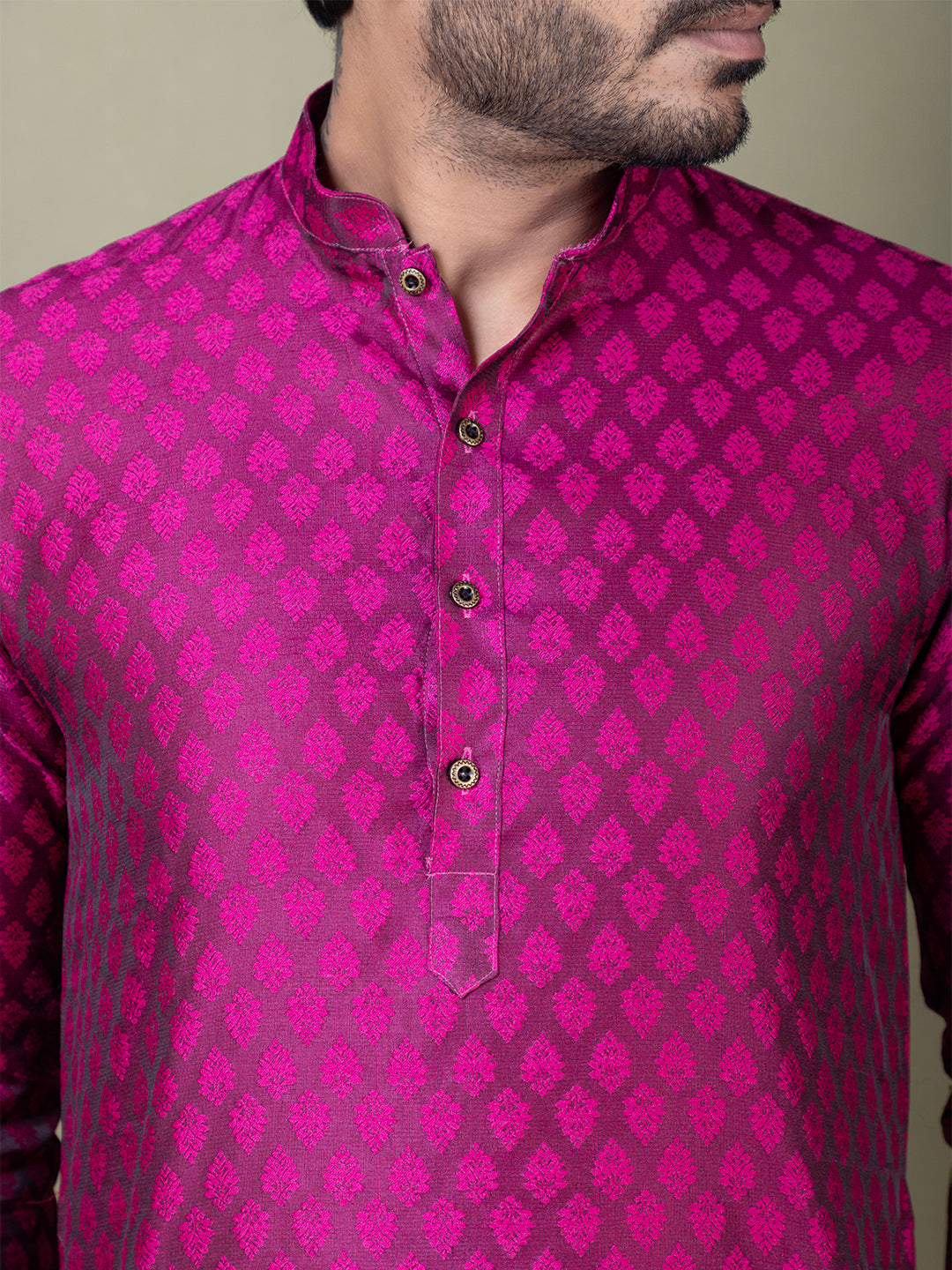 Men Mandarin Collar Jacquard Kurta with Pyjama