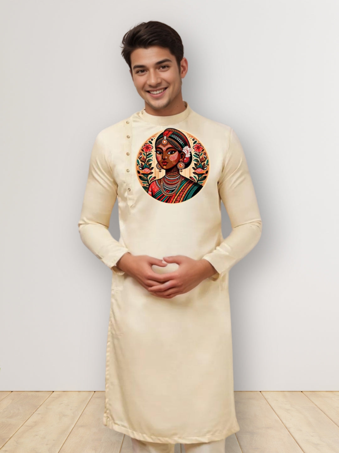 Men Ethnic Motifs Printed Mandarin Collar Cotton Kurta With Pyjama Set