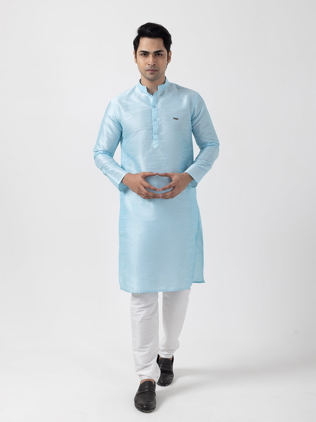 Men Dupion Silk Straight Kurta With Pyjama Set