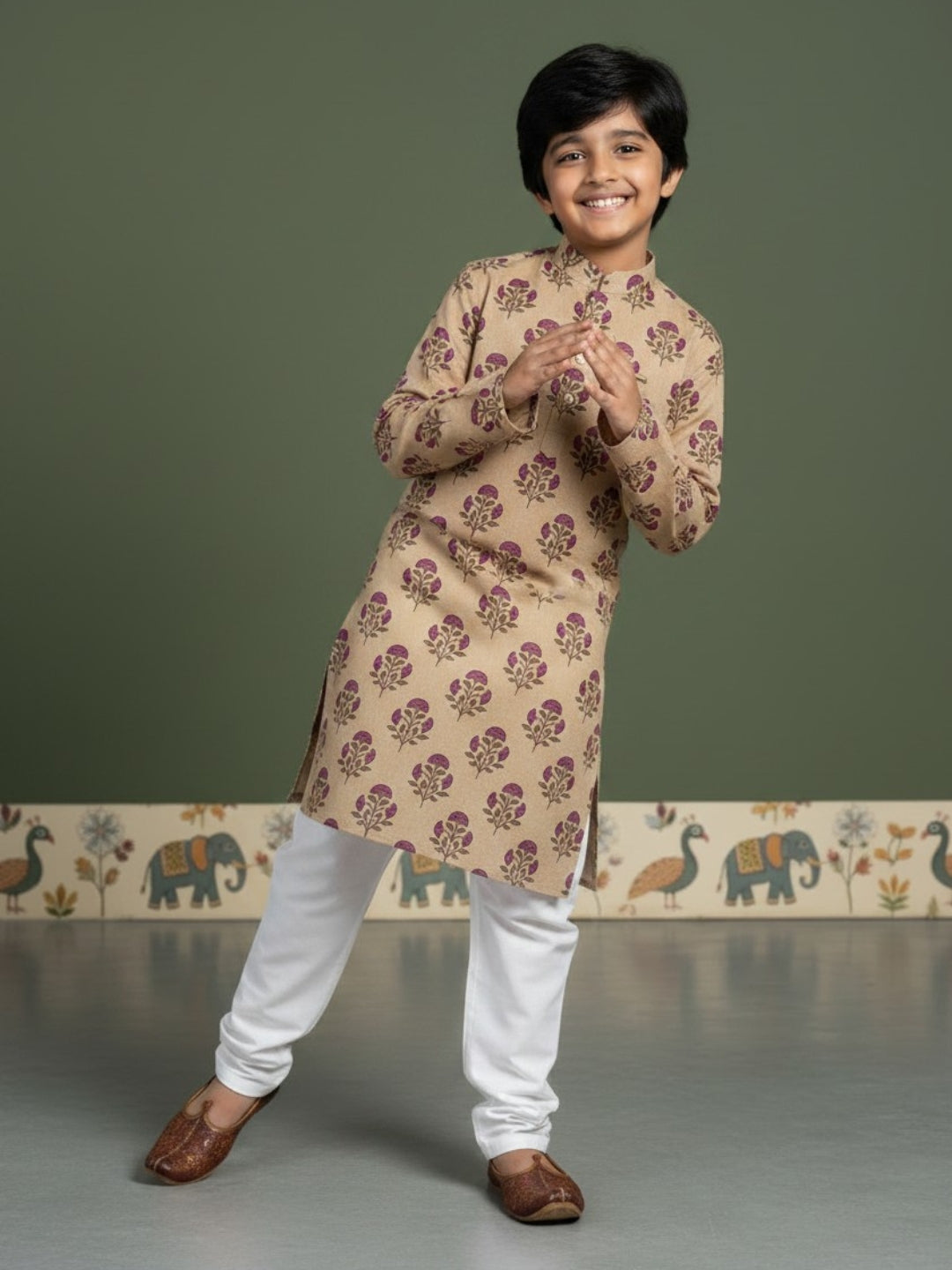 [DBKS-MGAO] Boy's Multi Color Ethnic motifs Printed cotton kurta Set
