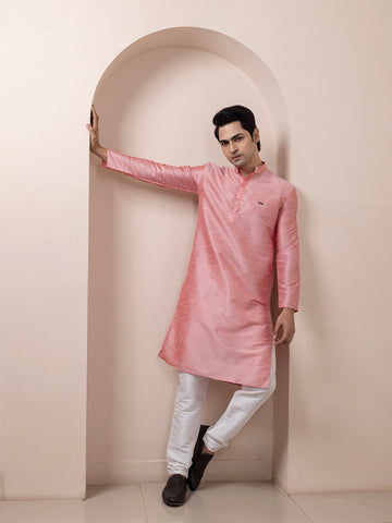 Men Dupion Silk Straight Kurta With Pyjama Set