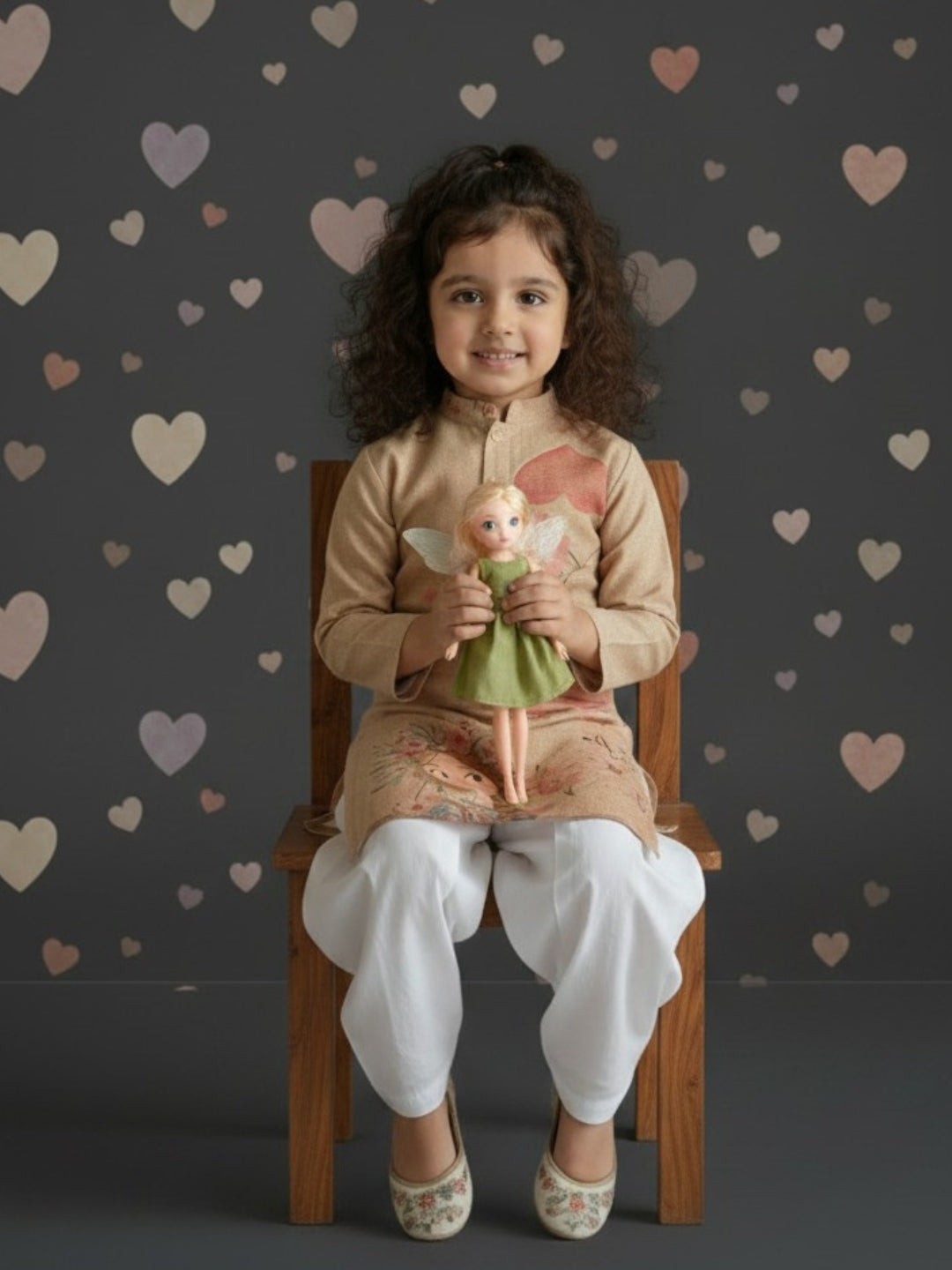 [DGKS-MGSP] Girls Beige Ethnic motifs Printed Cotton Kurti Set