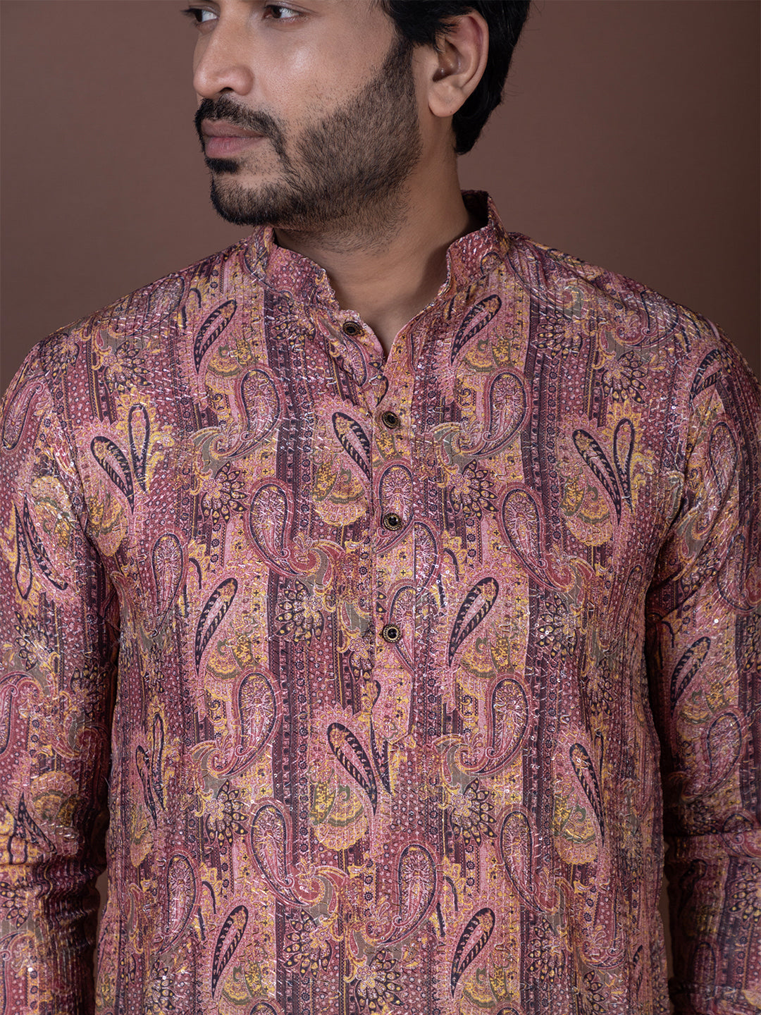 Paisley Printed Mandarin Collar Straight Kurta Pyjama Set