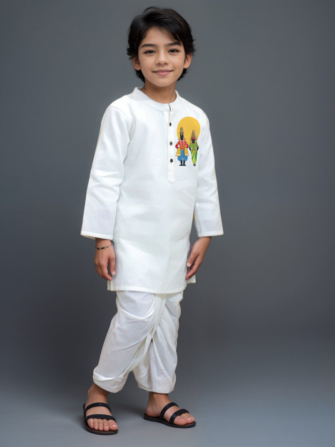 Boys White Designer Kurta with Pyjama Set