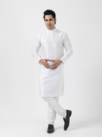 Men Dupion Silk Angrakha Kurta With Pyjama Set