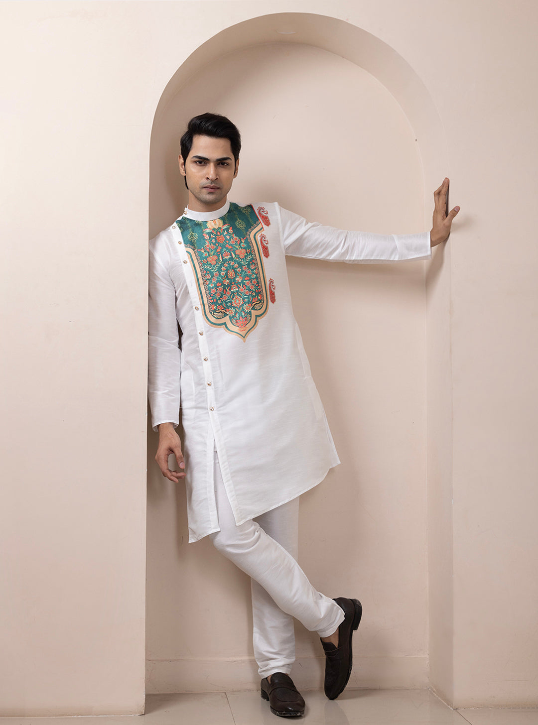 Men Ethnic Motif Printed Angrakha Kurta With  Pyjama