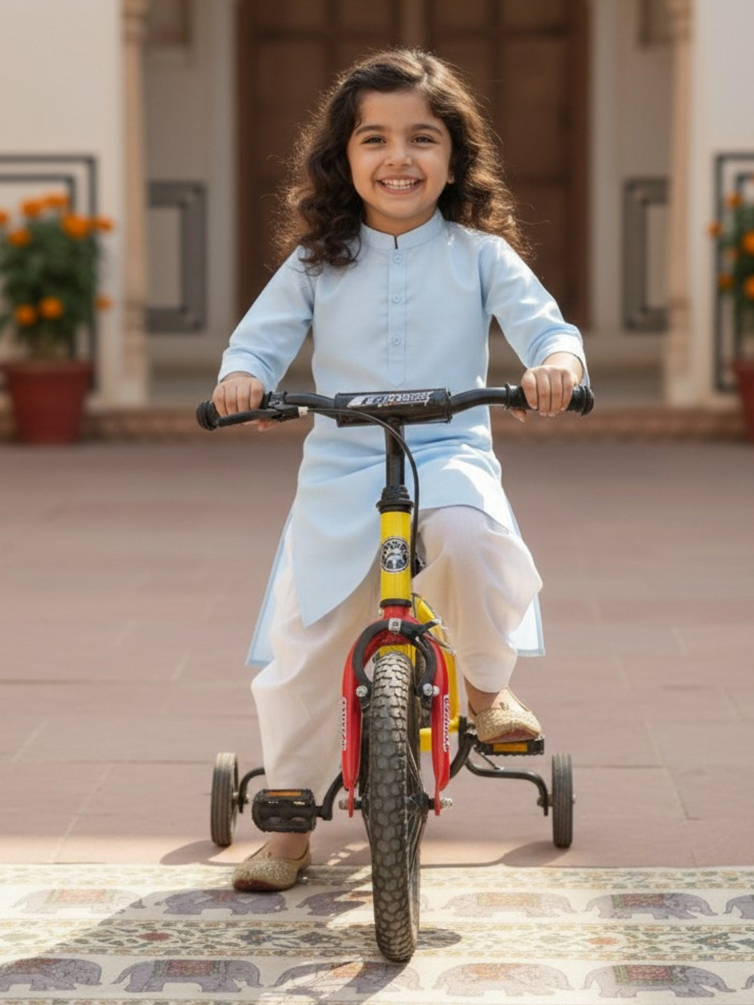 [DGKS-MG] Girls Sky Blue Solid Cotton Kurti Set