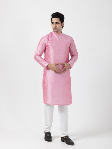 Men Dupion Silk Angrakha Kurta With Pyjama Set