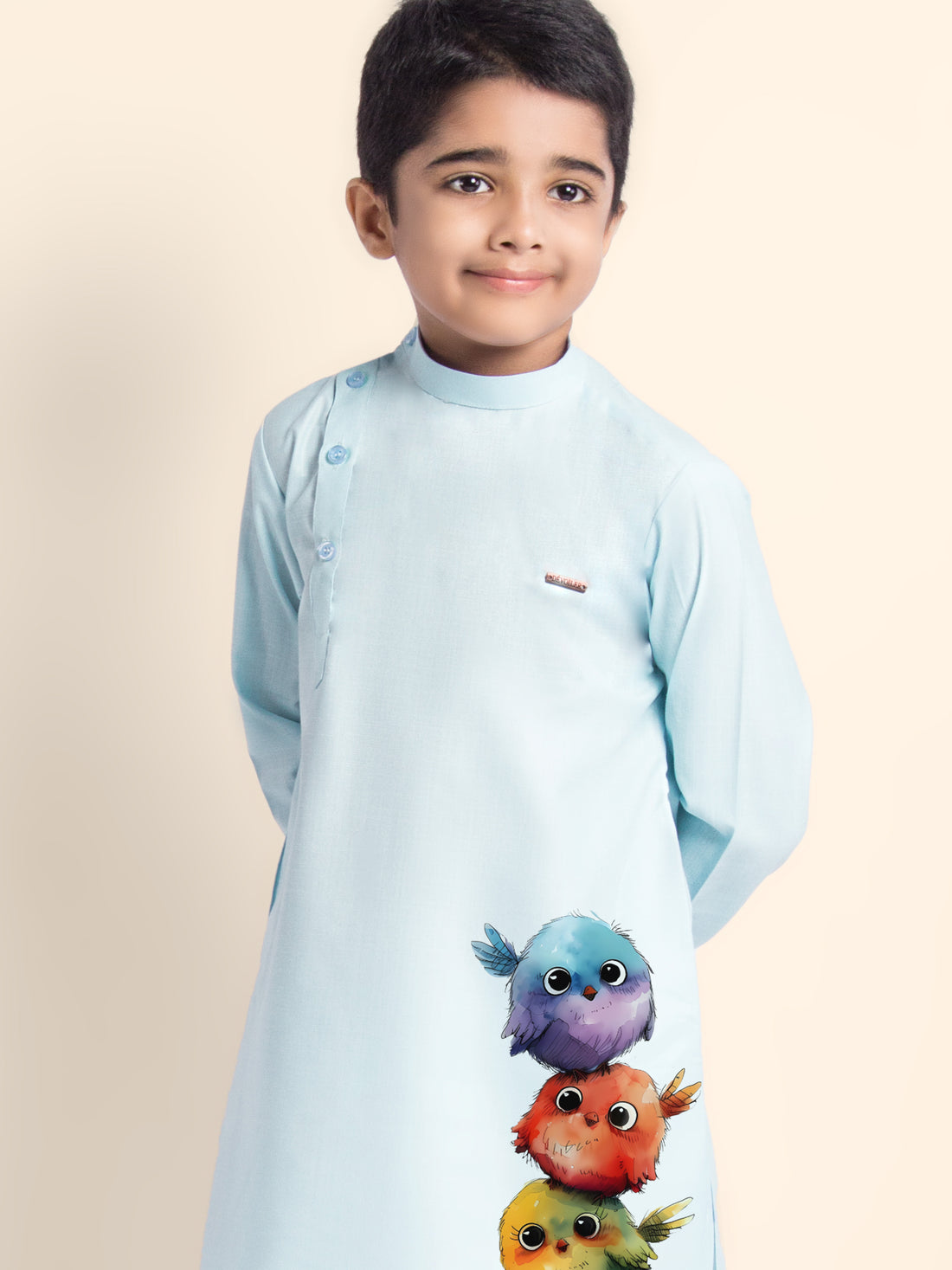 Boys Sky Blue Printed Kurta With Pyjama Set
