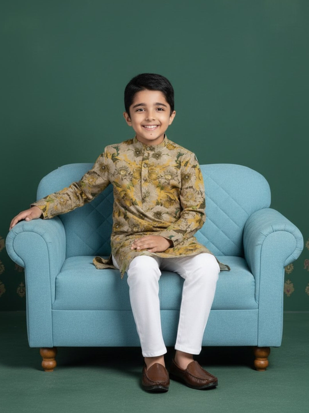 [DBKS-MGAO] Boy's Multi Color Ethnic motifs Printed cotton kurta Set