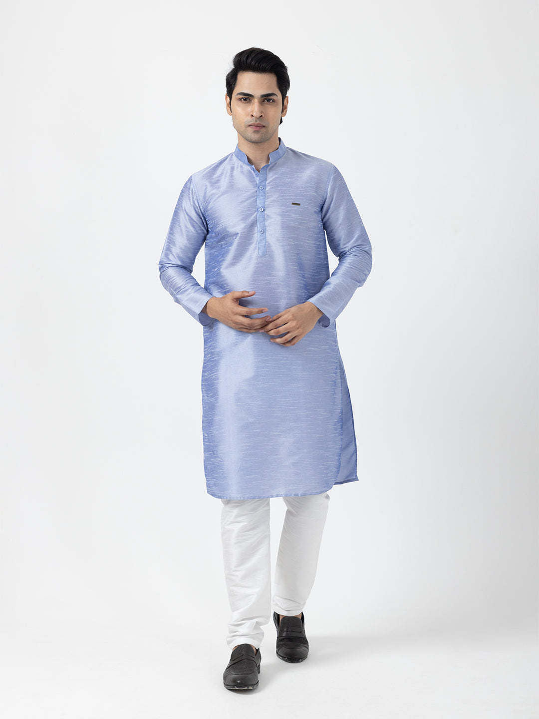 Men Dupion Silk Straight Kurta With Pyjama Set