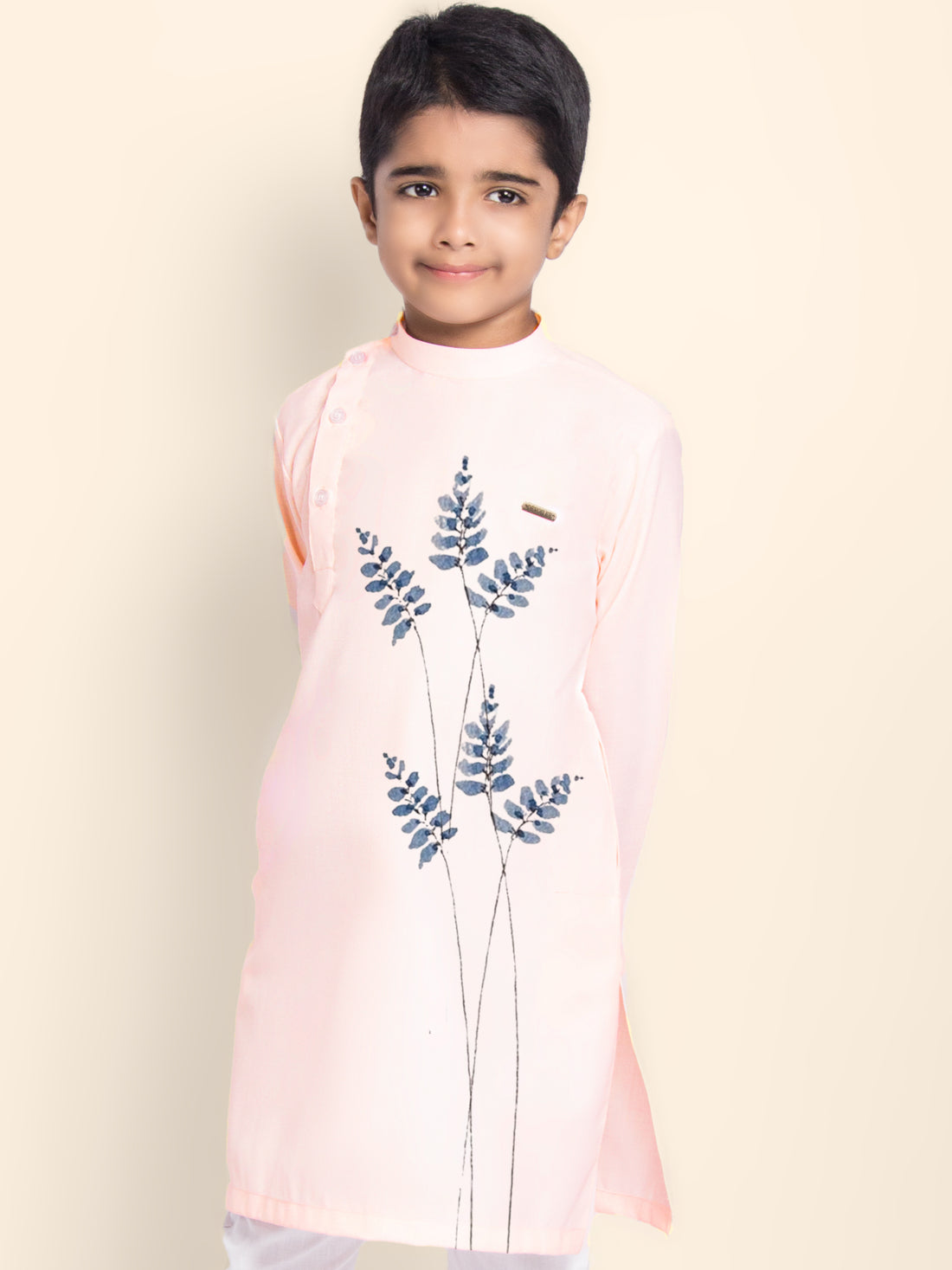 Boys Pink Printed Kurta With Pyjama