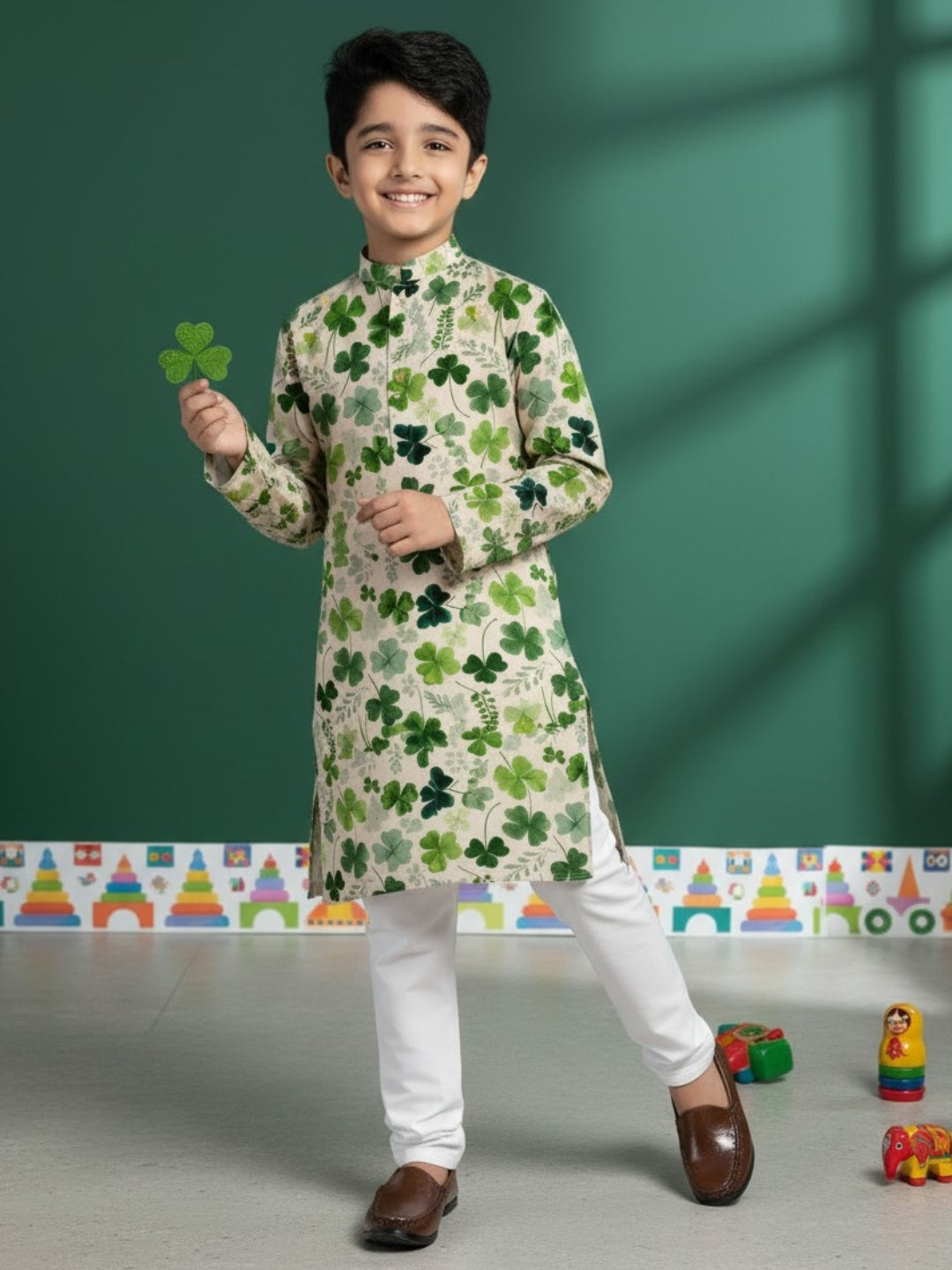 [DBKS-MGAO] Boy's Multi Color Ethnic motifs Printed cotton kurta Set