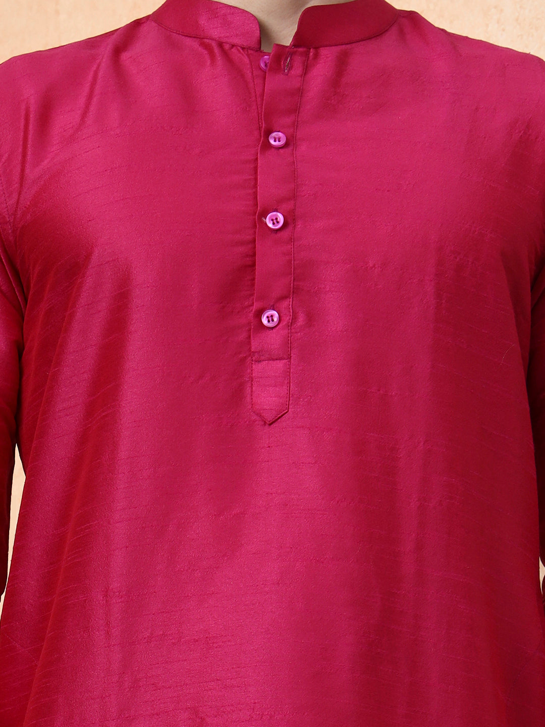[DP] Men's Pink Solid Art Silk Kurta Set