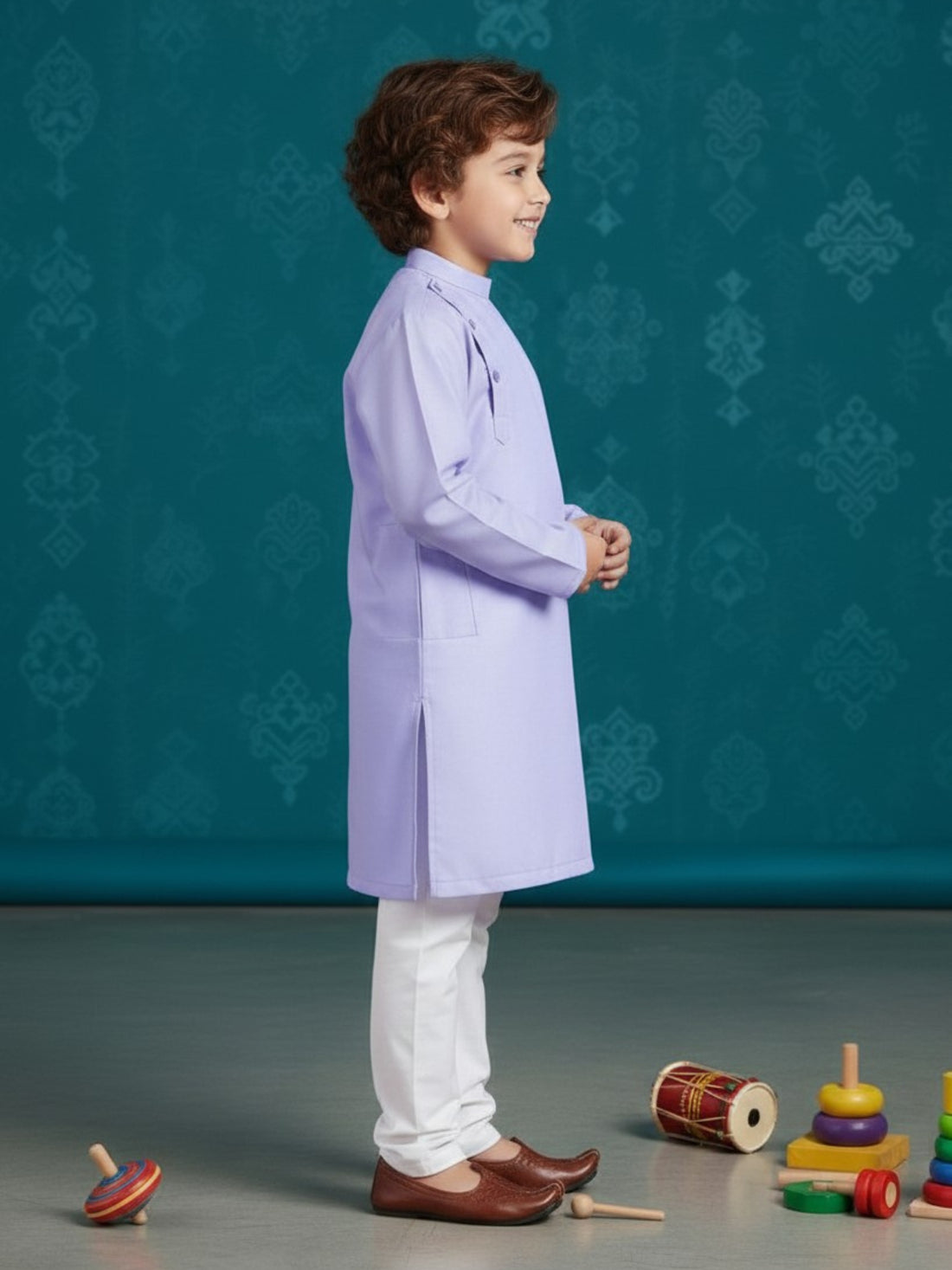 [DBKS-MG] Boy's Purple Solid Side Placket cotton kurta Set