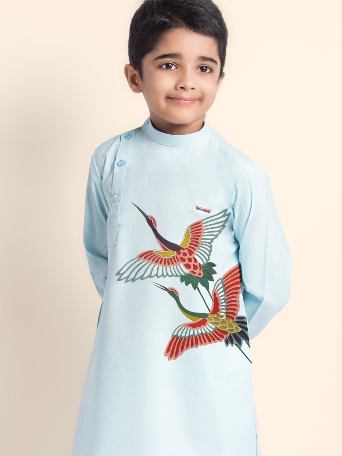 Boys Sky Blue Printed Kurta With Pyjama Set