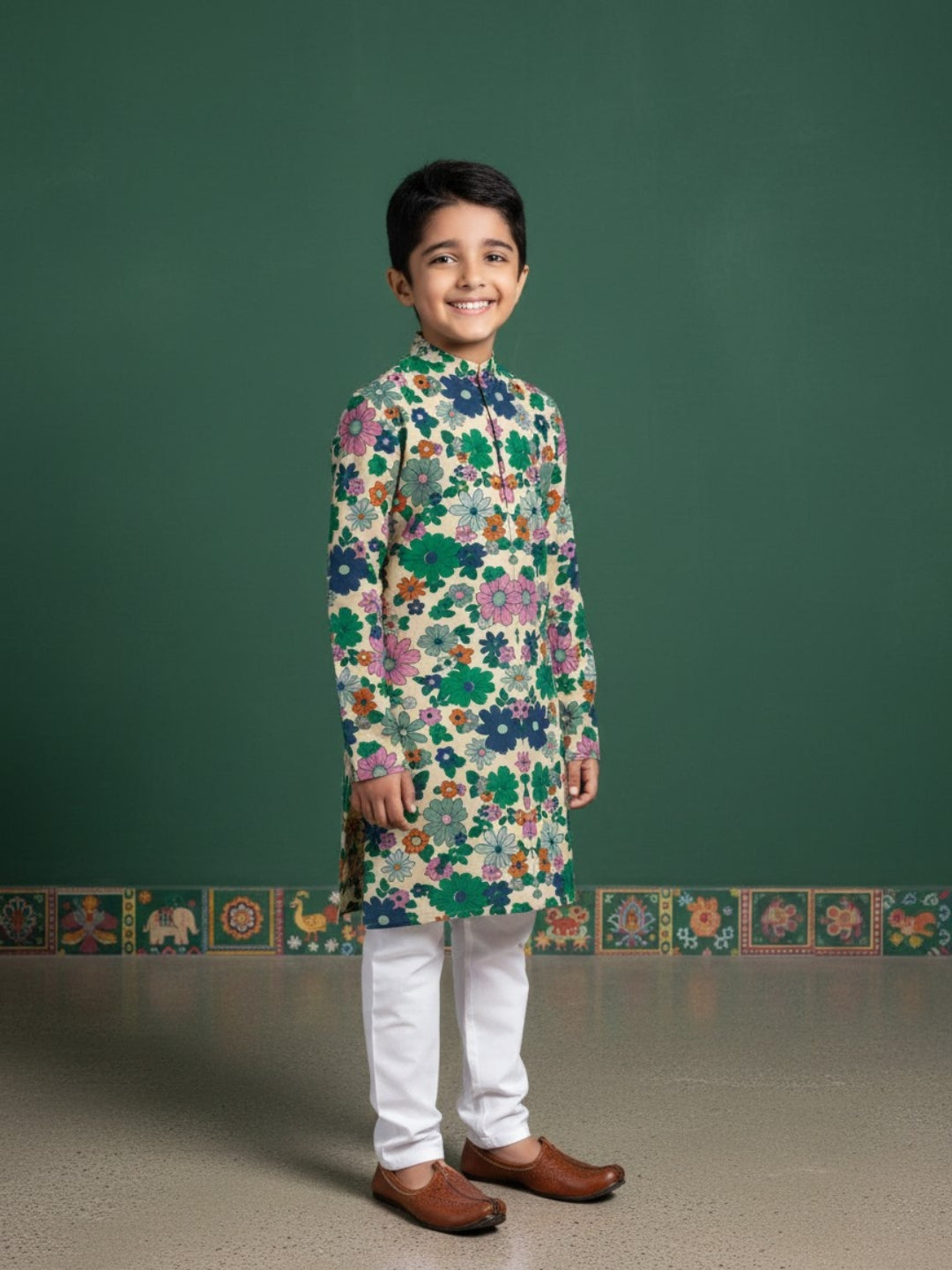 [DBKS-MGAO] Boy's Multi Color Ethnic motifs Printed cotton kurta Set