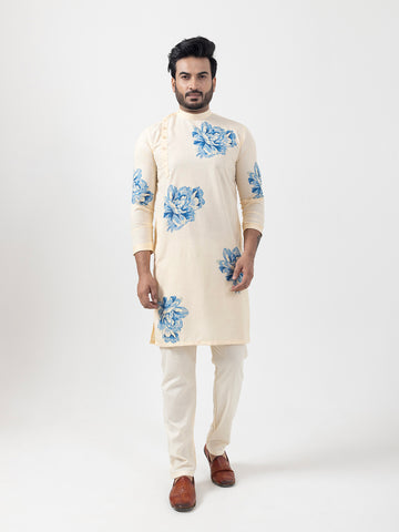 Floral Printed Band Collar Straight Kurta With Pyjama Set