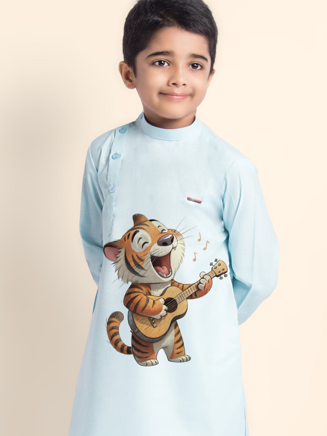 Boys Sky Blue Printed Kurta With Pyjama Set
