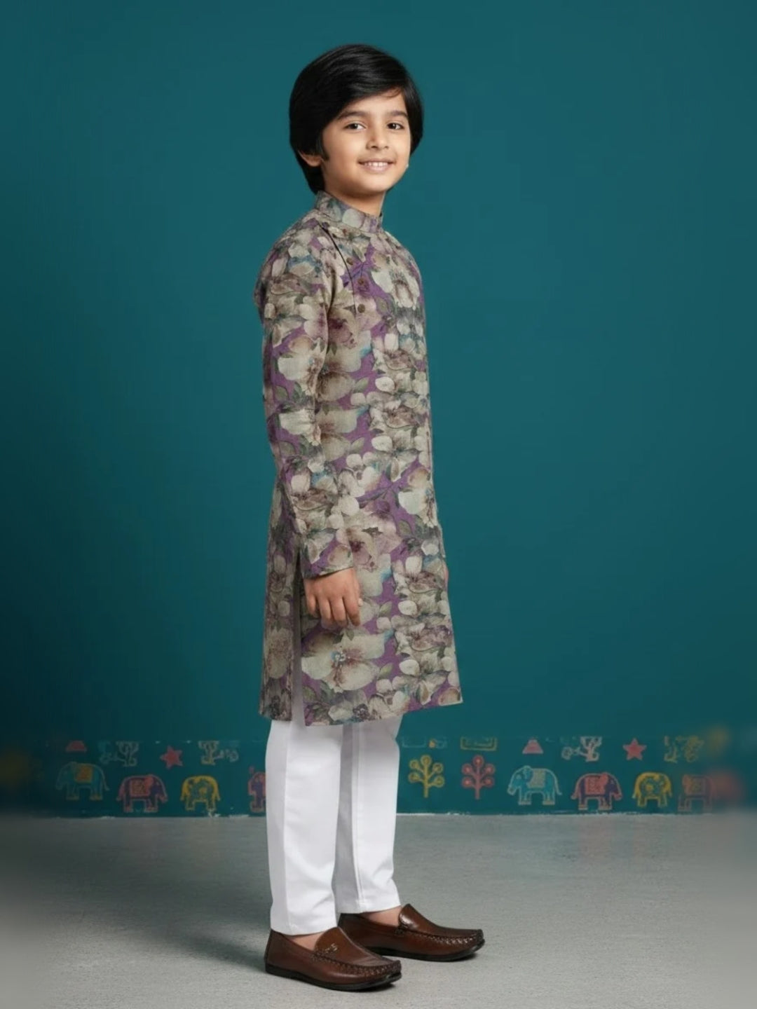 [DBKS-MGAO-B] Boy's Multi Color Ethnic motifs Printed cotton kurta Set