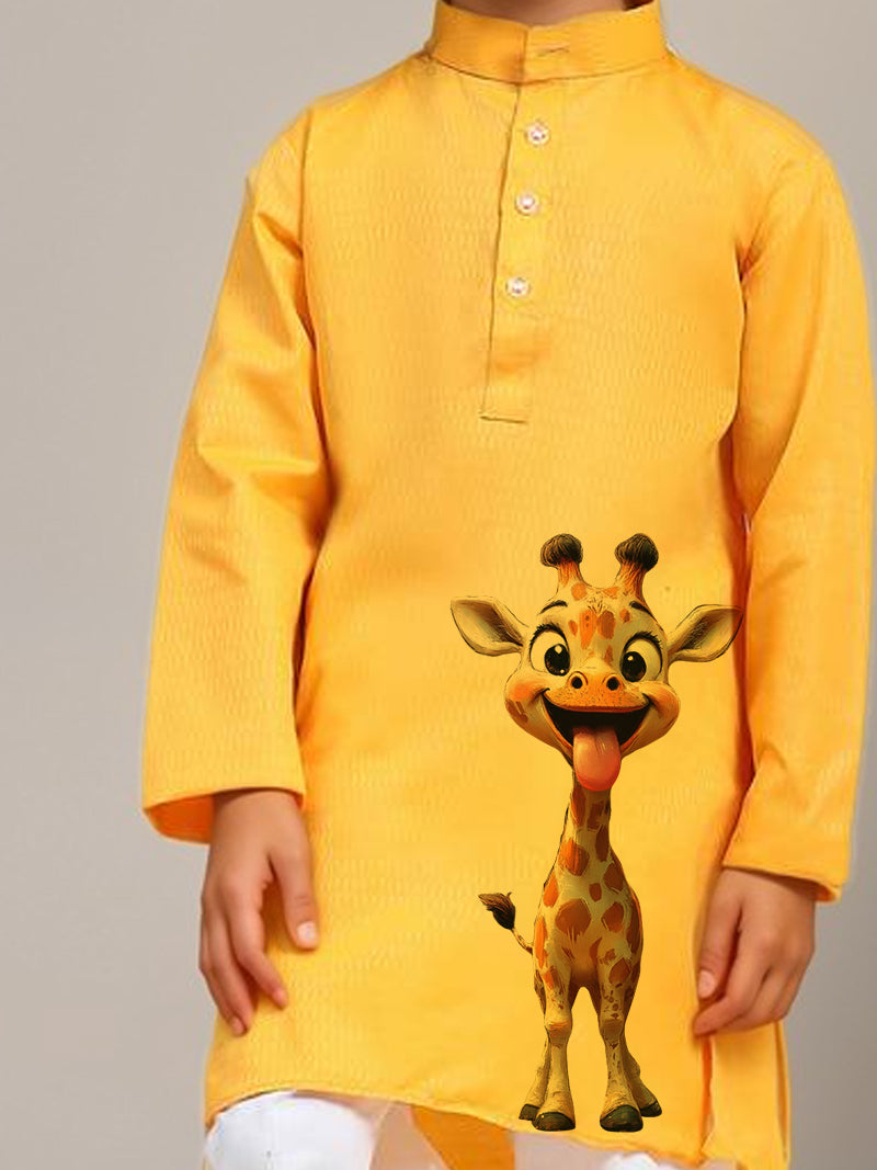 Boys Yellow Printed Kurta with Pyjama Set