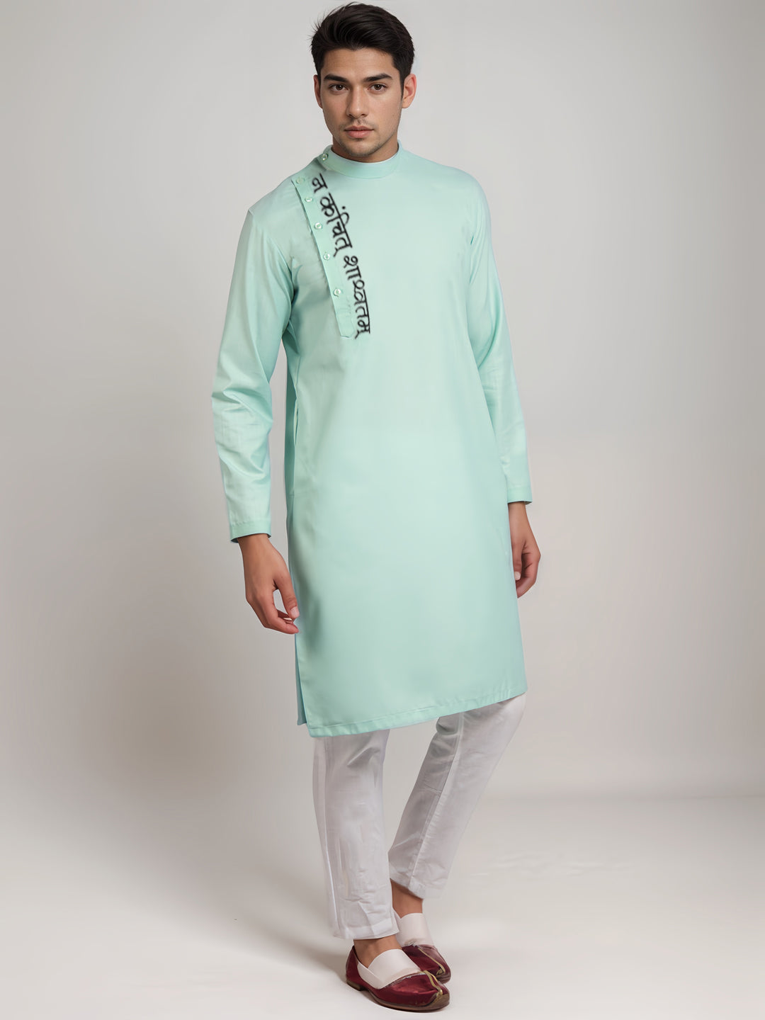 [MGSP-B] Men's Green Ethnic Print Side Placket Cotton Kurta Set