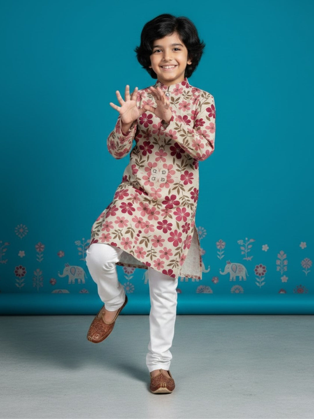 [DBKS-MGAO] Boy's Multi Color Ethnic motifs Printed cotton kurta Set