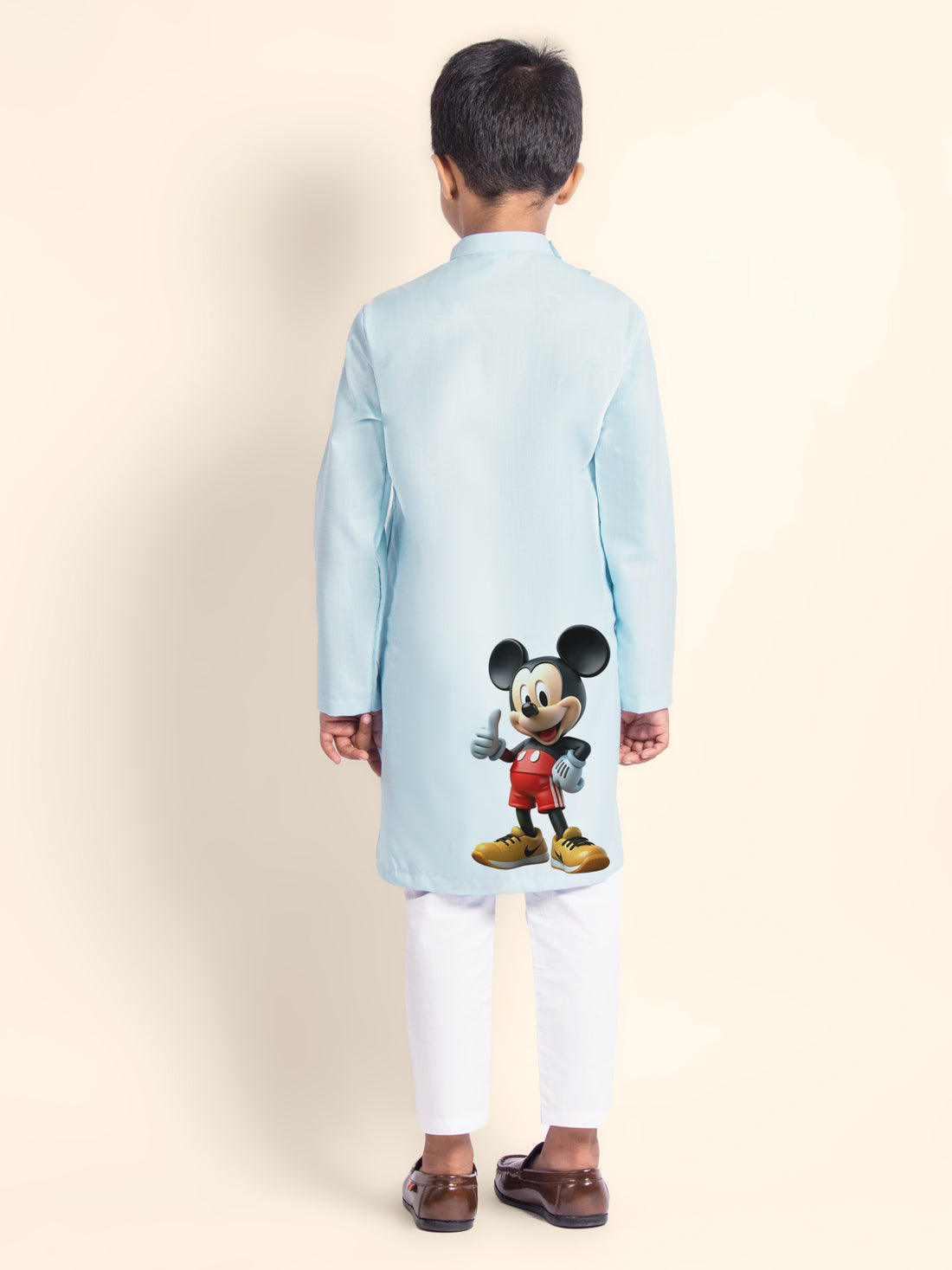 Boys Sky Blue Printed Kurta With Pyjama Set