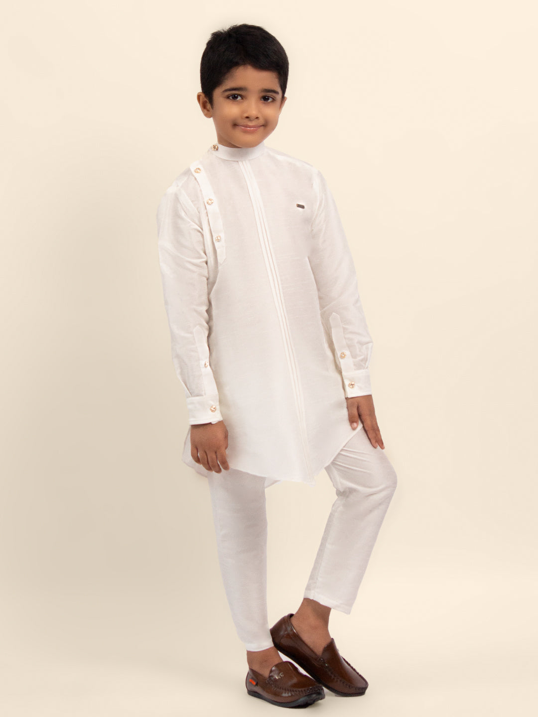 Boys White Designer Kurta with Pyjama Set