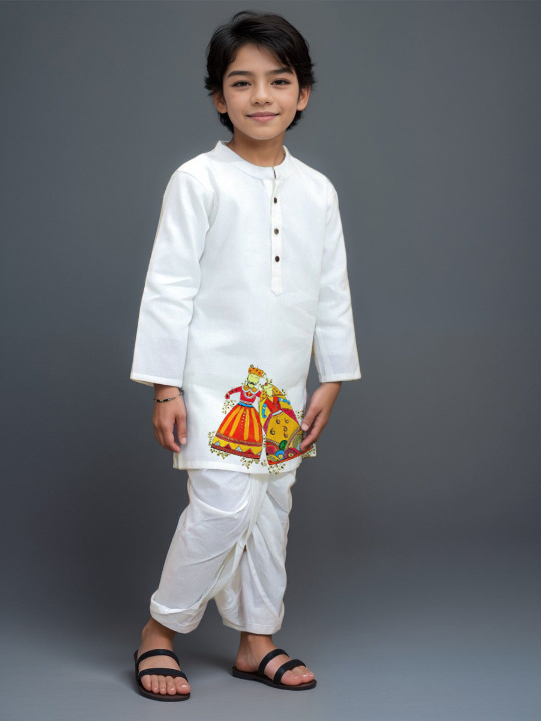 Boys White Designer Kurta with Pyjama Set