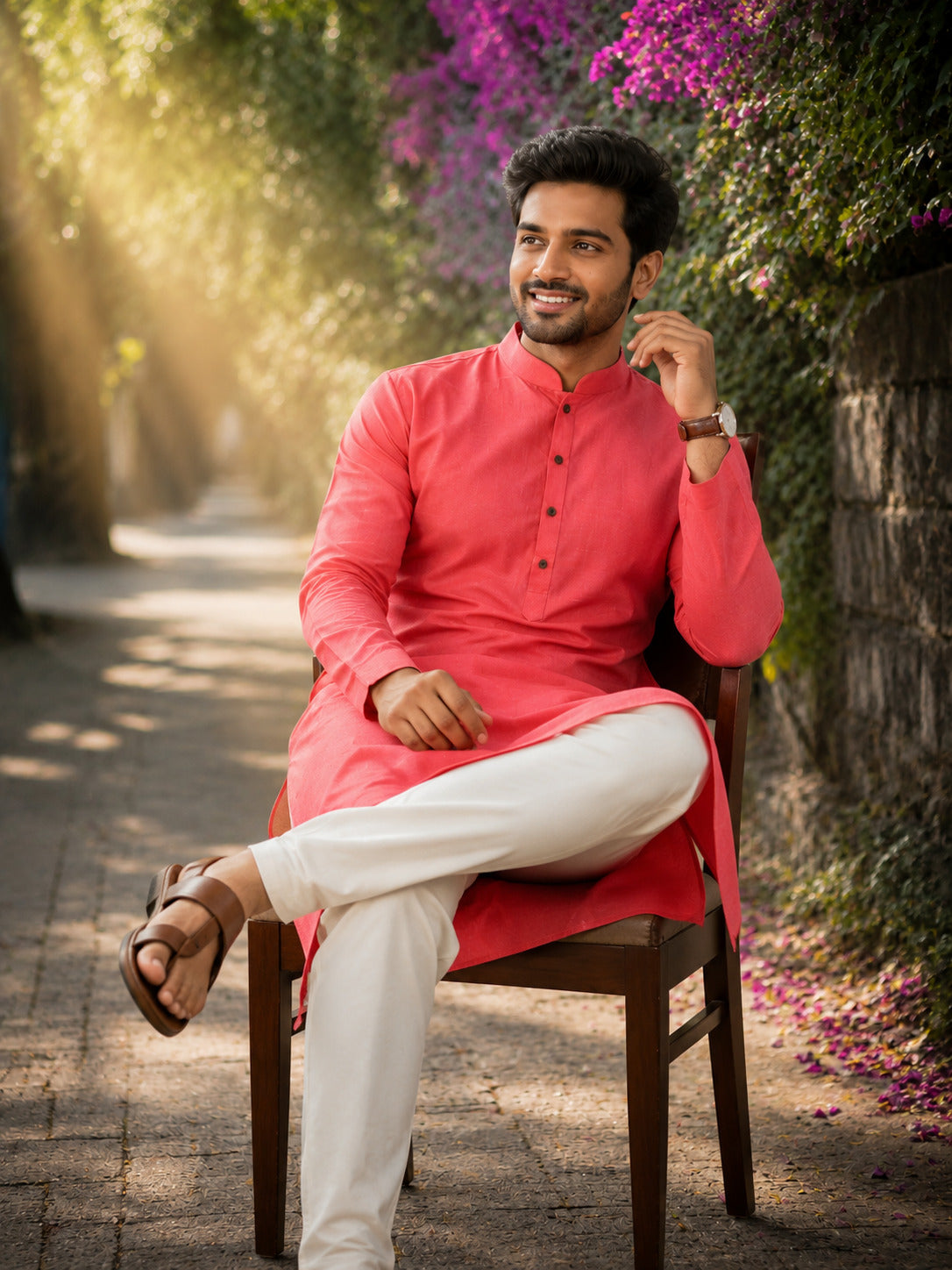 [SB] Men's Pink Solid Cotton Kurta Set