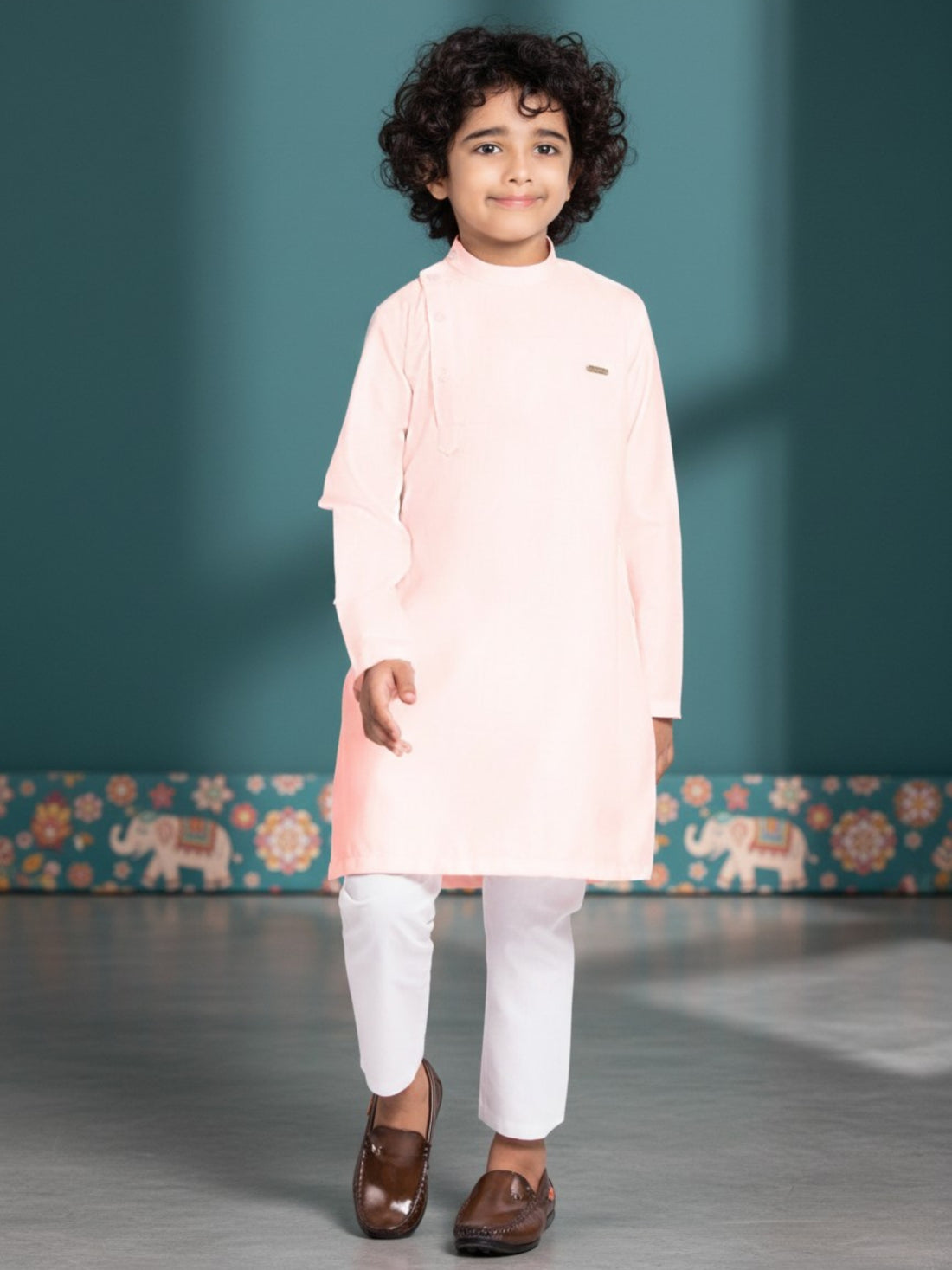 [DBKS-MG] Boy's Pink Solid Side Placket cotton kurta Set