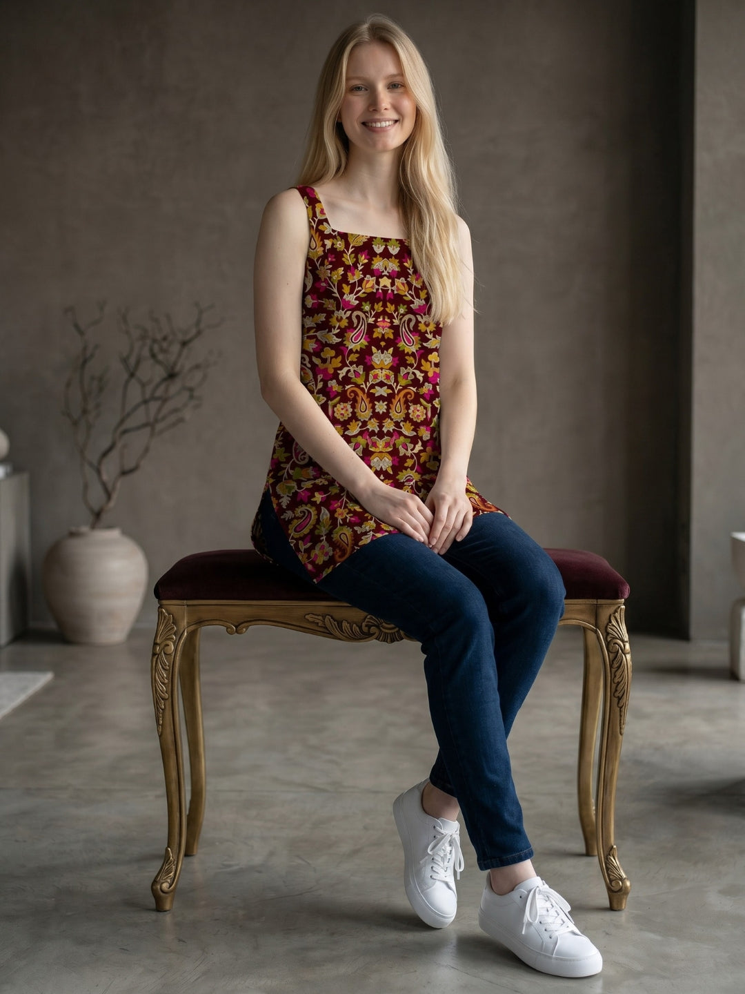 [DFMSL-MGSP] Women Multi Color Printed Cotton Sleeveless Top