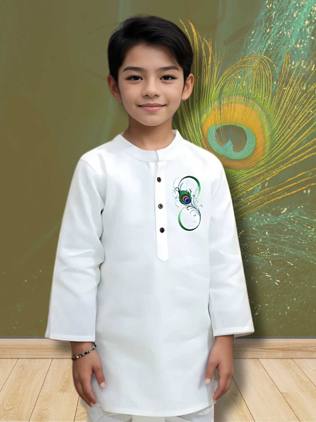 Boys White Designer Kurta with Pyjama Set