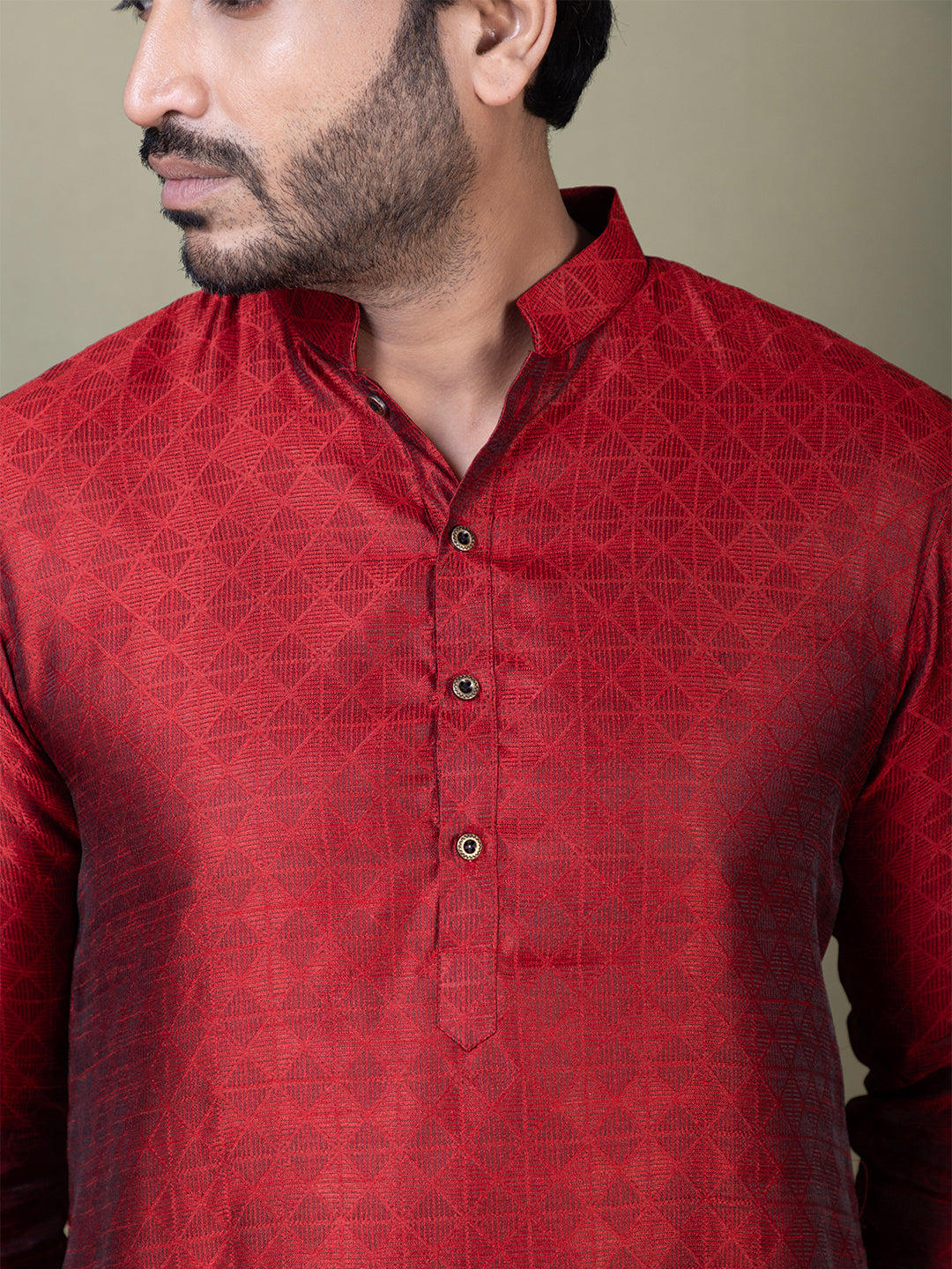 Men Mandarin Collar Jacquard Kurta with Pyjama